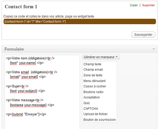 Contact Form 7 Contact Form 7 par défaut